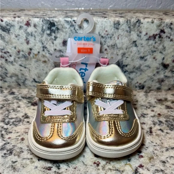 Carter's Metallic Gold and Silver Sneakers Size 3 - Picture 1 of 6